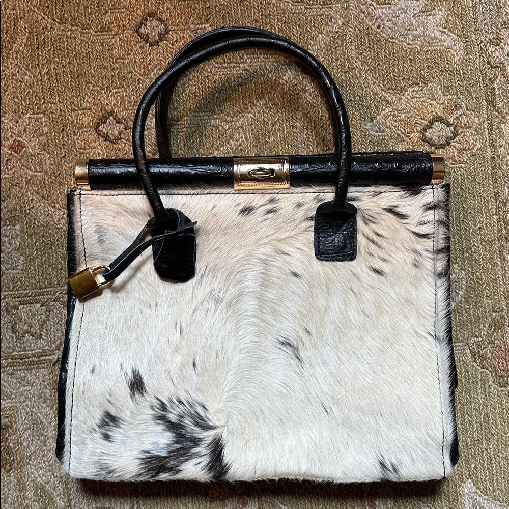 CHARLIE Italian cow hair and leather Black/Gold Women's classic purse/Handbag
